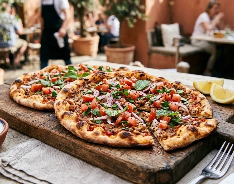 Spiced Lamb Flatbread with Tangy Tomato & Herb Topping - Turkish Lahmacun