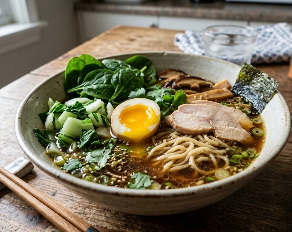 Speedy Umami Noodle Bowl Ramen with Fresh Greens