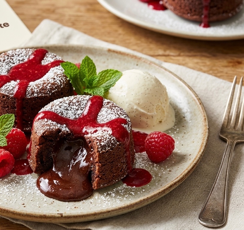Decadent Dark Chocolate Molten Cakes with Raspberry Coulis