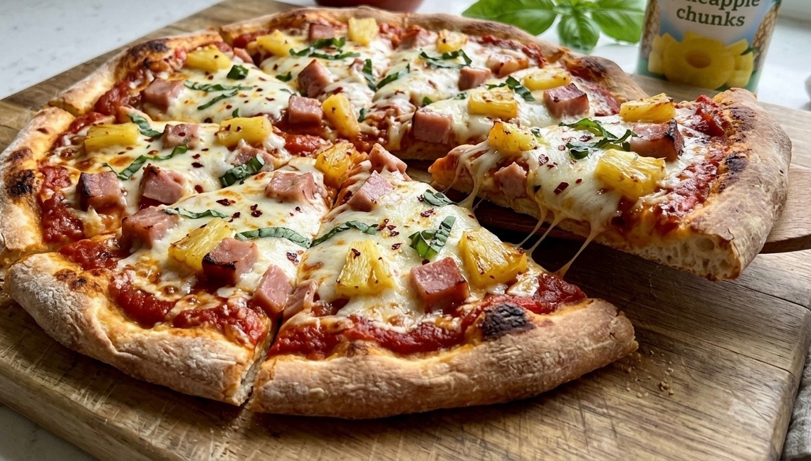 Sweet & Savory Ham and Pineapple Pizza with Zesty Sauce