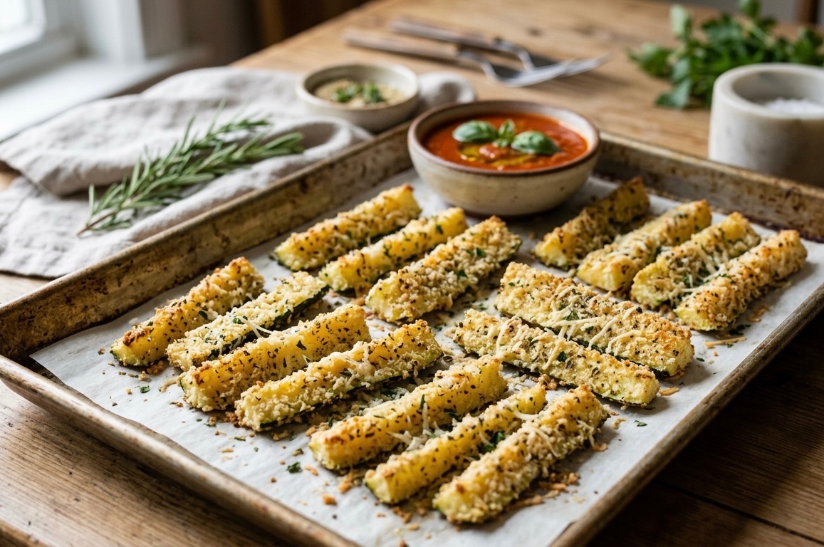 Crispy Herb & Parmesan Baked Zucchini Sticks Recipe
