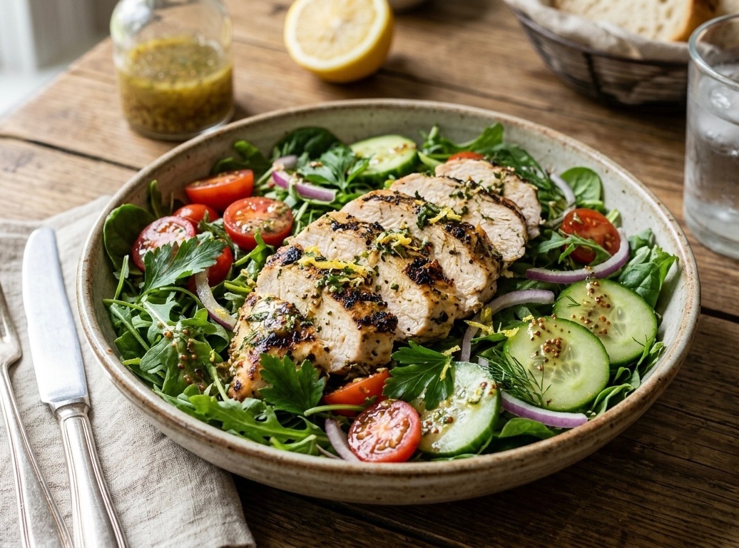 Lemon-Herb Grilled Chicken Salad with Tangy Dijon Vinaigrette