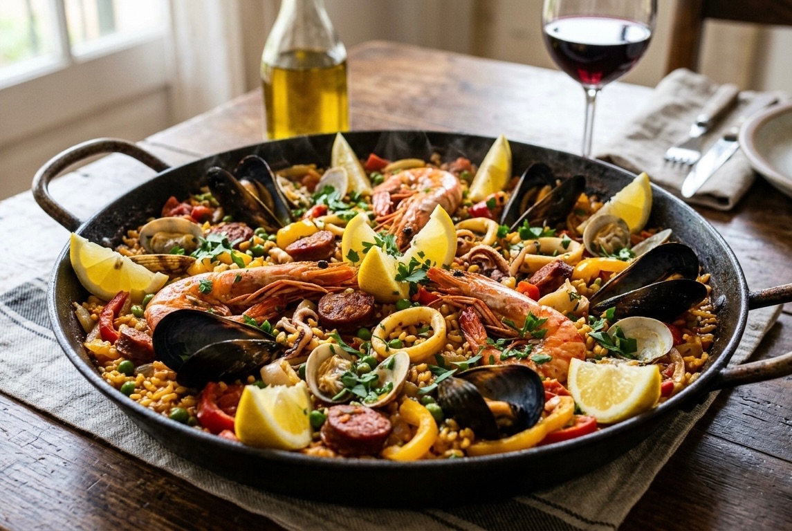 Vibrant Mixed Seafood and Chorizo Skille Rice - Paella
