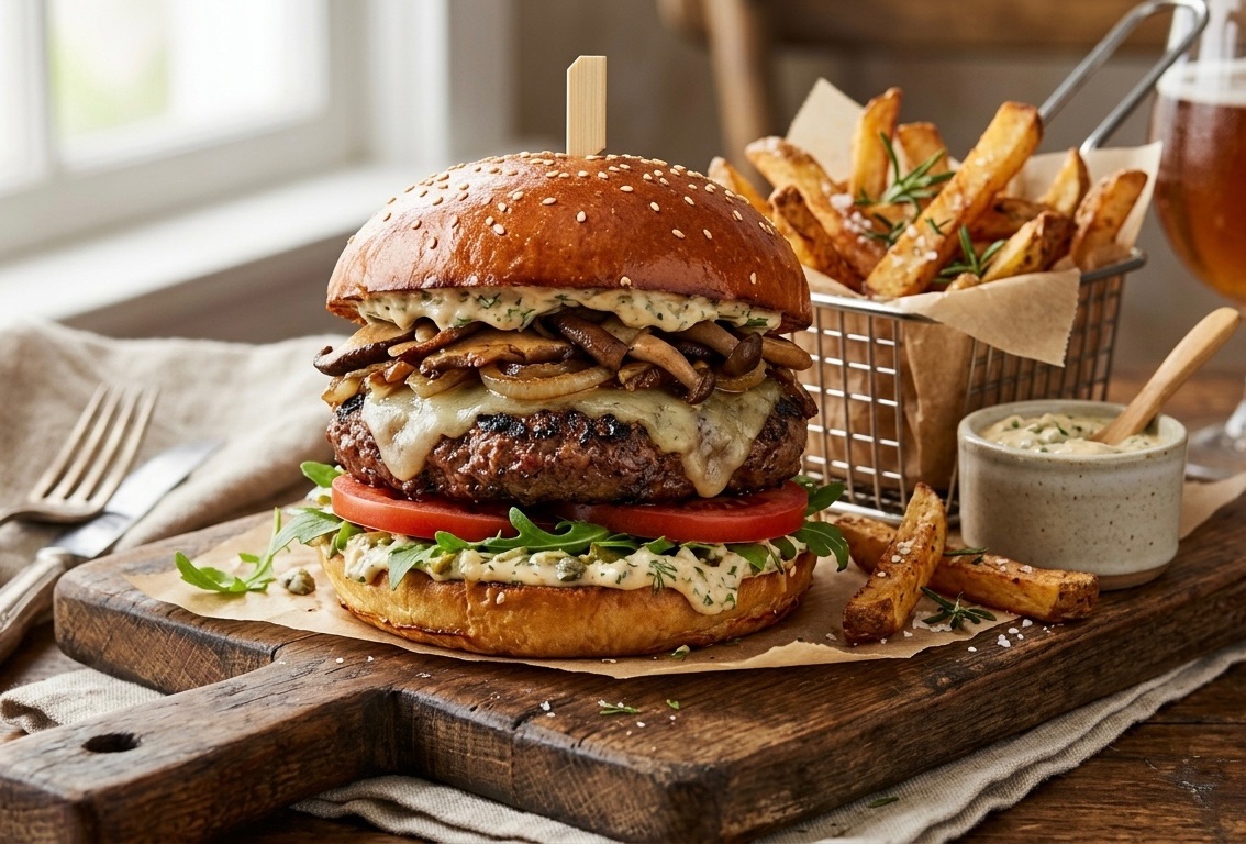 Gourmet Umami Burger with Tangy Remoulade