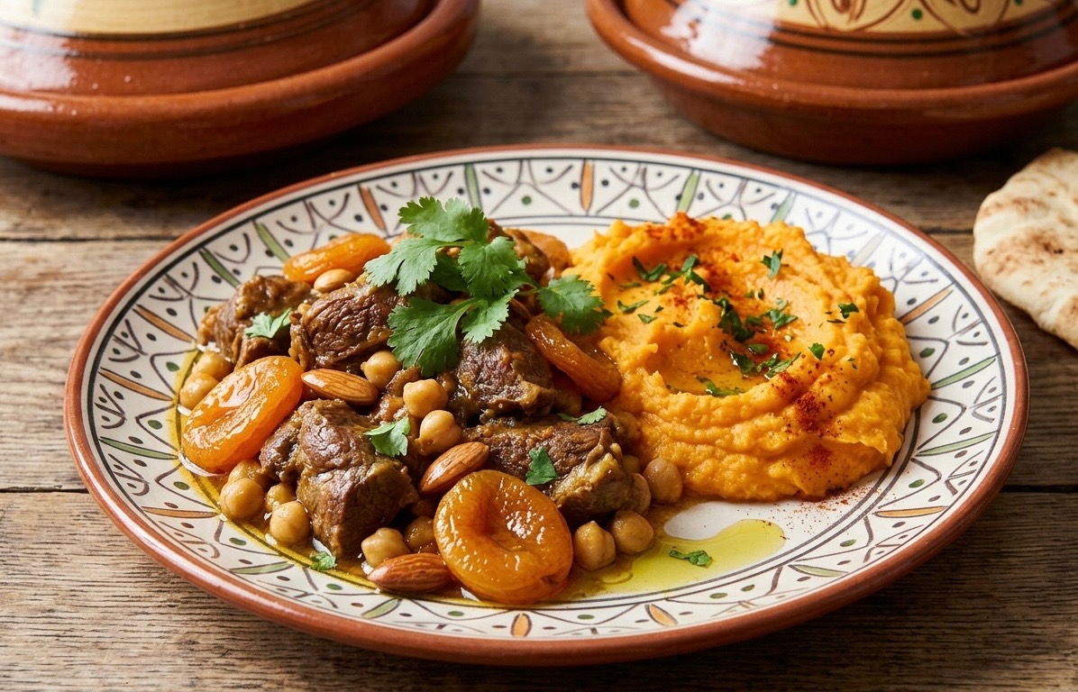 North African Lamb & Apricot Stew with Sweet Potato Mash