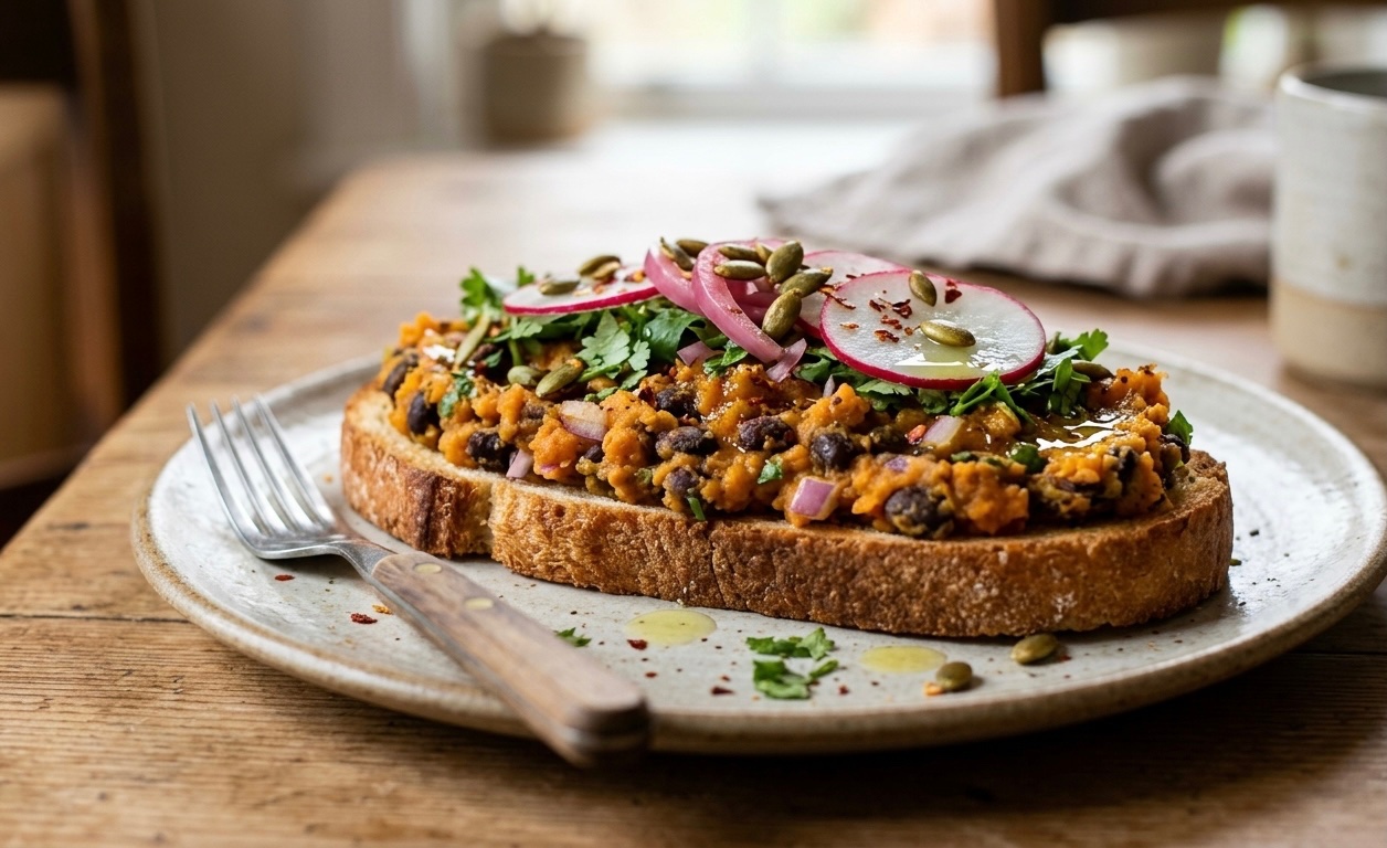 Spiced Sweet Potato & Black Bean Smash on Toasted Sourdough