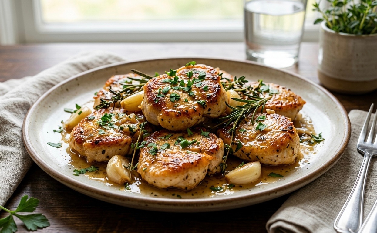 Golden Pan-Seared Garlic Herb Chicken Medallions