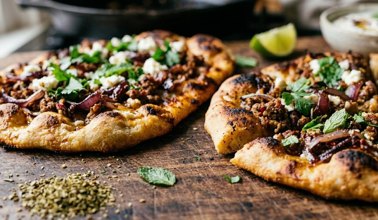 Quick Pan-Seared Spiced Flatbread Pizzas