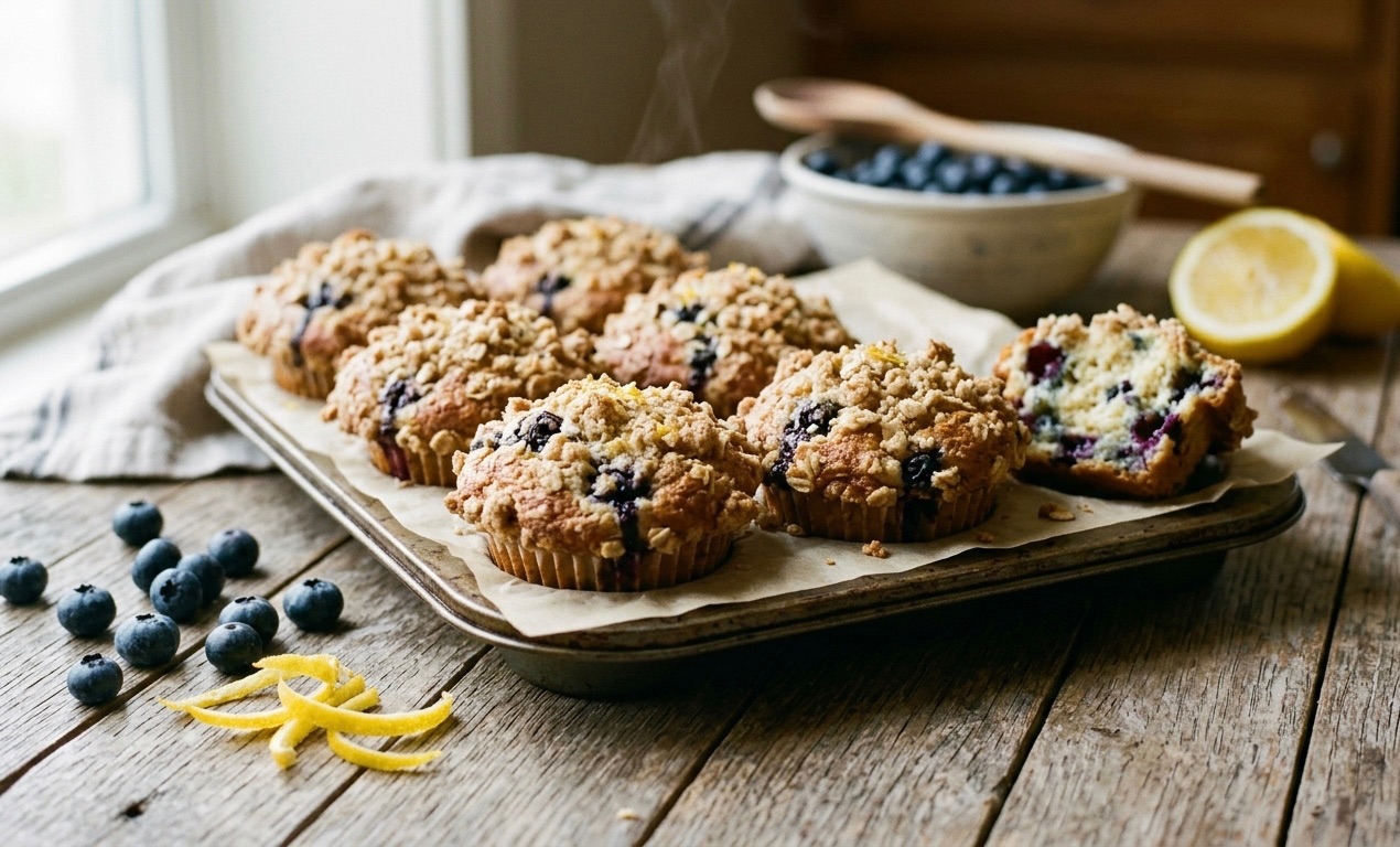 Bakery-Style Zesty Blueberry Streusel Muffins