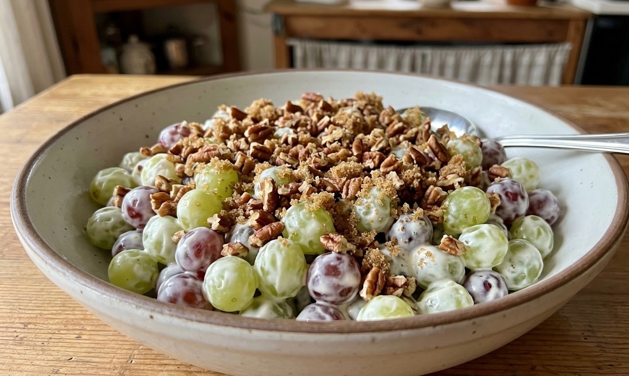 Decadent Creamy Grape Salad with Toasted Nut Crunch