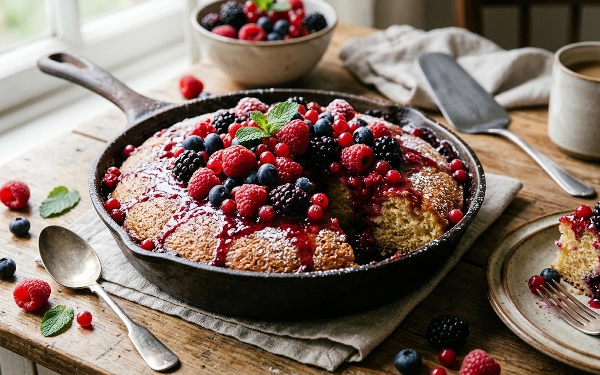 Rustic Berry-Glazed Skillet Sponge Cake
