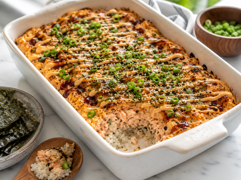 Creamy Salmon Sushi Bake