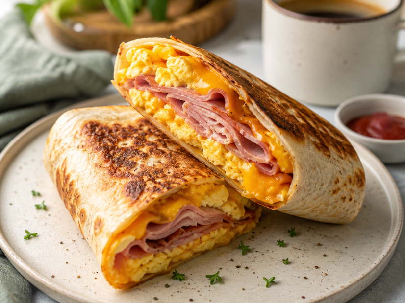 Crispy Egg and Ham Breakfast Wrap