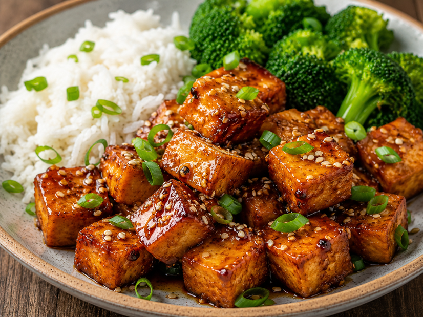 Crispy Garlic Ginger Glazed Tofu