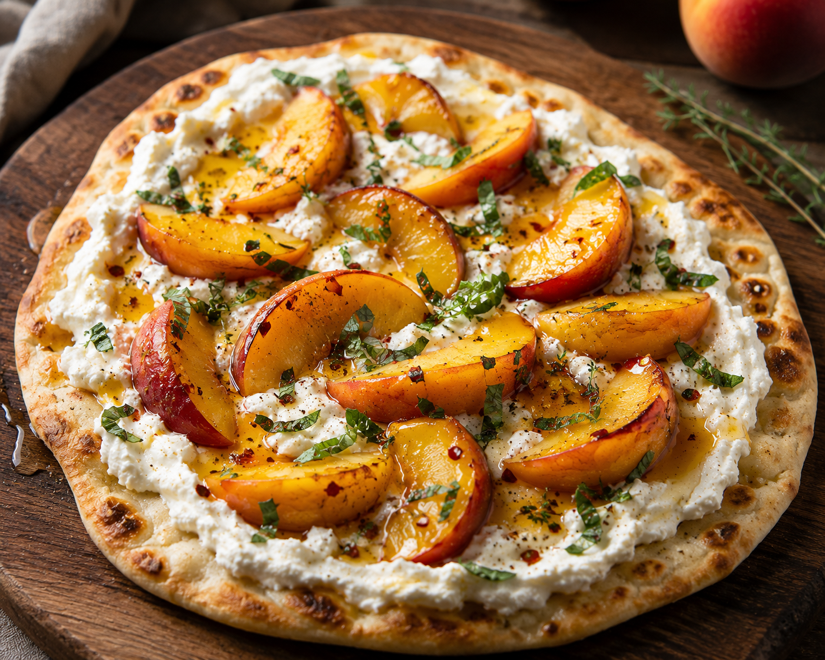 Summer Peach and Whipped Honey Ricotta Flatbread