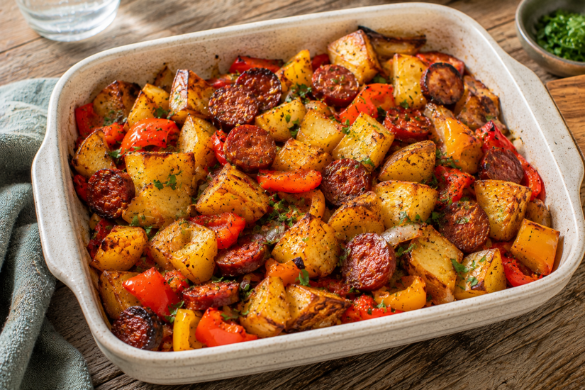 Crispy Air Fryer Chorizo & Roasted Pepper Potato Bake