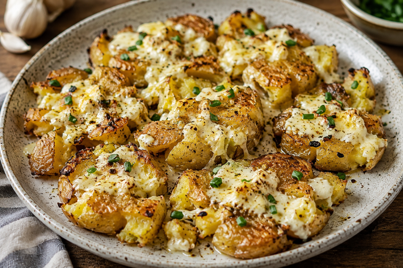 Garlic Cream Cheese Smashed Potatoes
