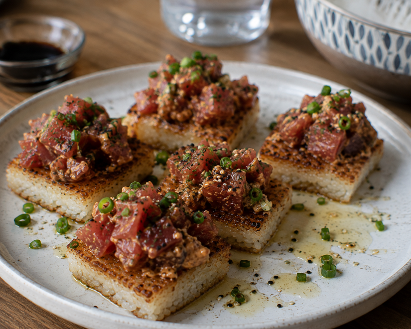 Pan-Seared Crispy Rice with Spicy Tuna