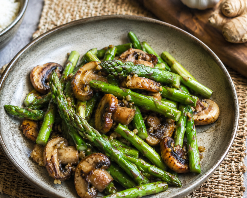 Garlic Ginger Asparagus and Mushroom Stir-Fry
