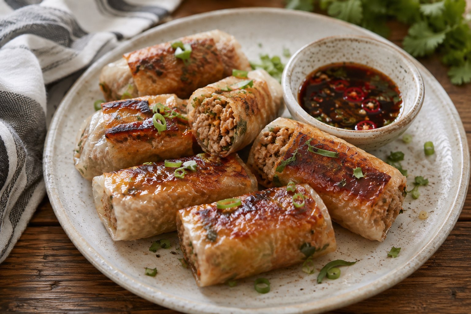 Pan-Seared Crispy Rice Paper Rolls with Savory Ground Turkey