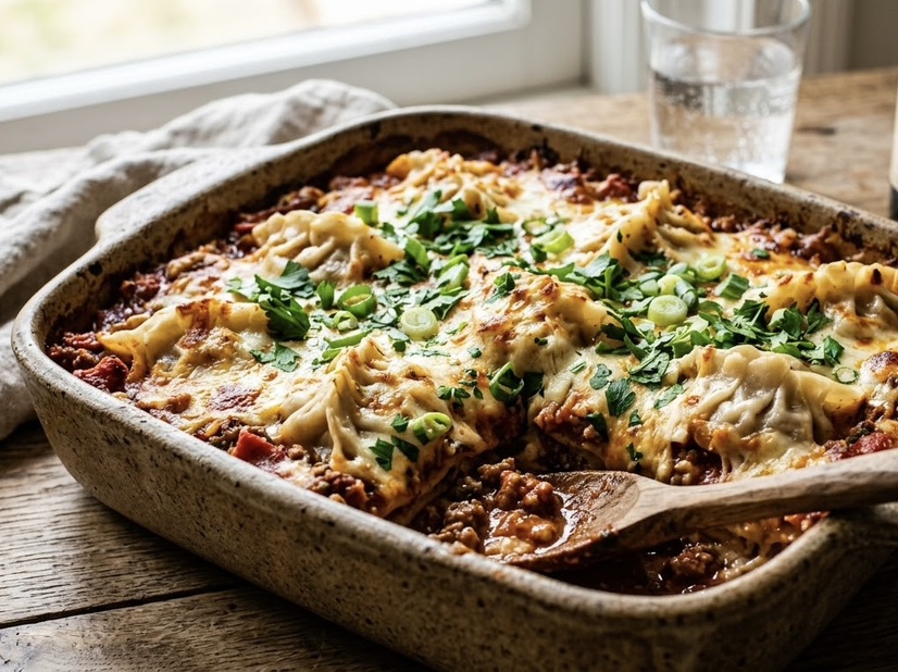 Viral Pork Dumpling Lasagna Bake