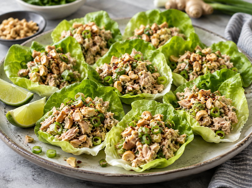 Zesty Ginger Tuna and Cashew Lettuce Cups