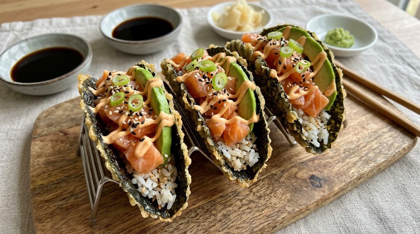 Crispy Viral Sushi Tacos with Fresh Salmon