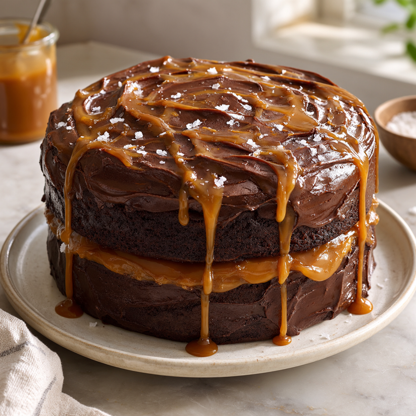 Salted Caramel Chocolate Fudge Cake