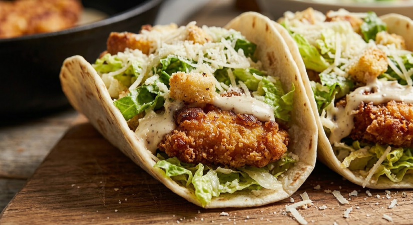 Crispy Chicken Caesar Smash Tacos