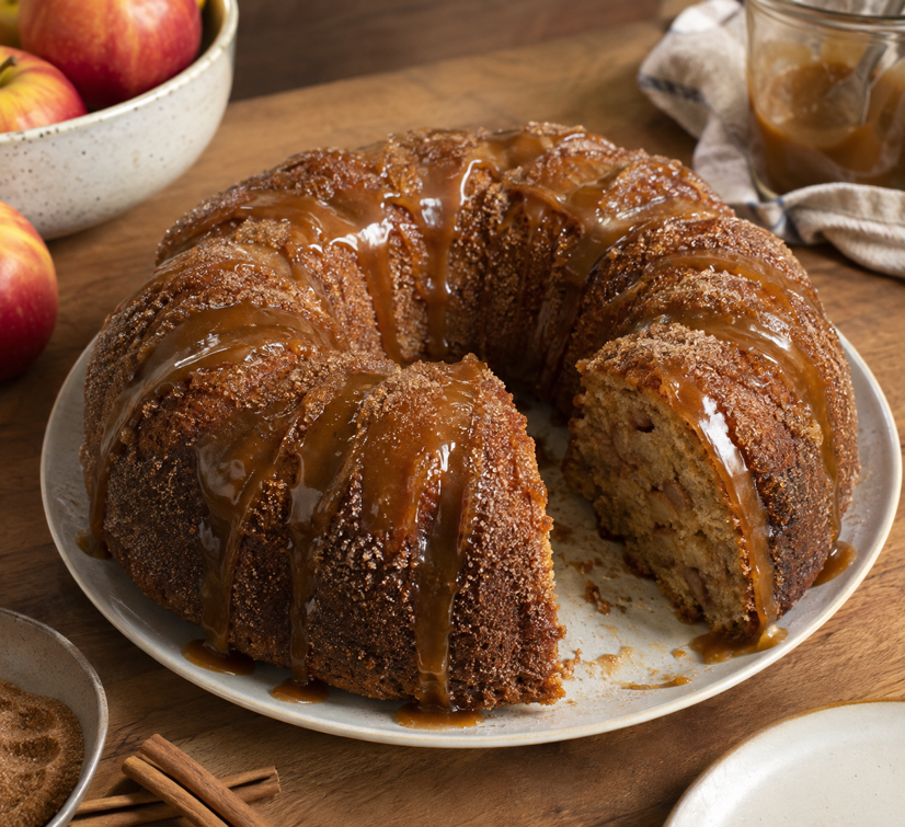 Homemade Apple Cider Donut Cake with Spiced Caramel