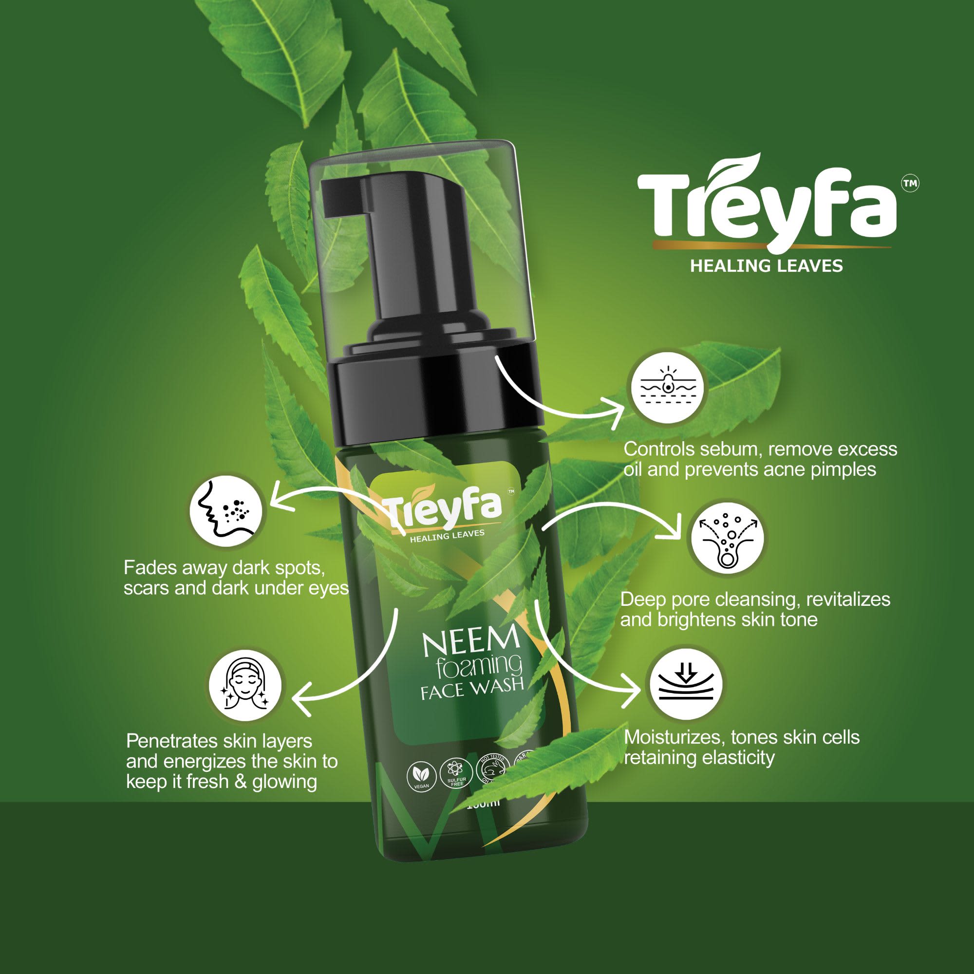 Neem Face Wash – Foaming, Acne Control & Oil-Free Glow 100ML thumbnail 2