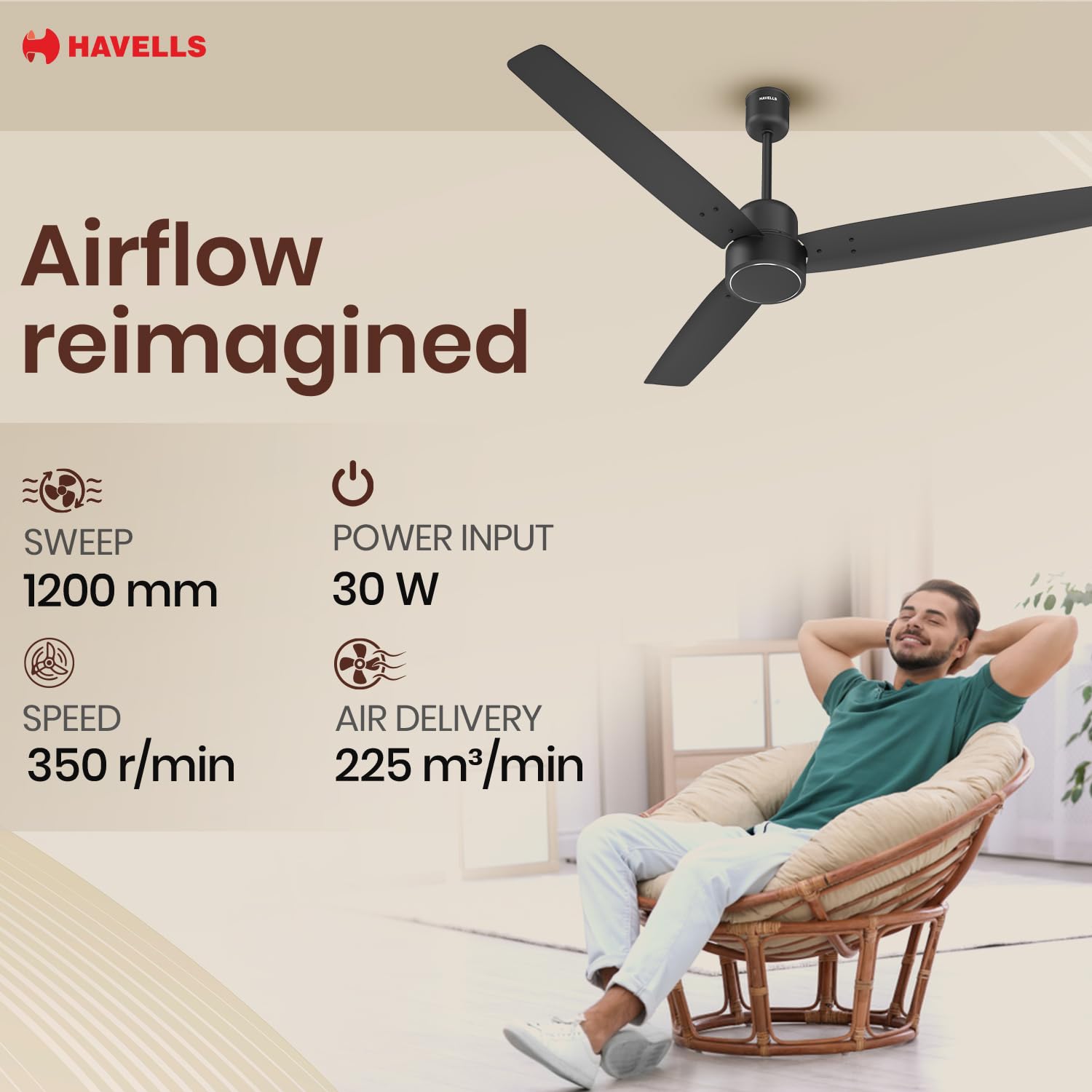  EPIC BLDC U/L MATT BLACK 1200MM CEILING FAN image 2