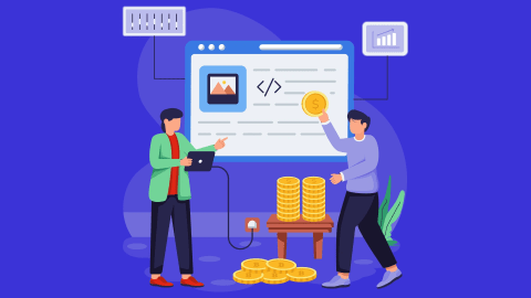 Application modernization services cost and pricing guide banner showing financial charts and cloud migration icons