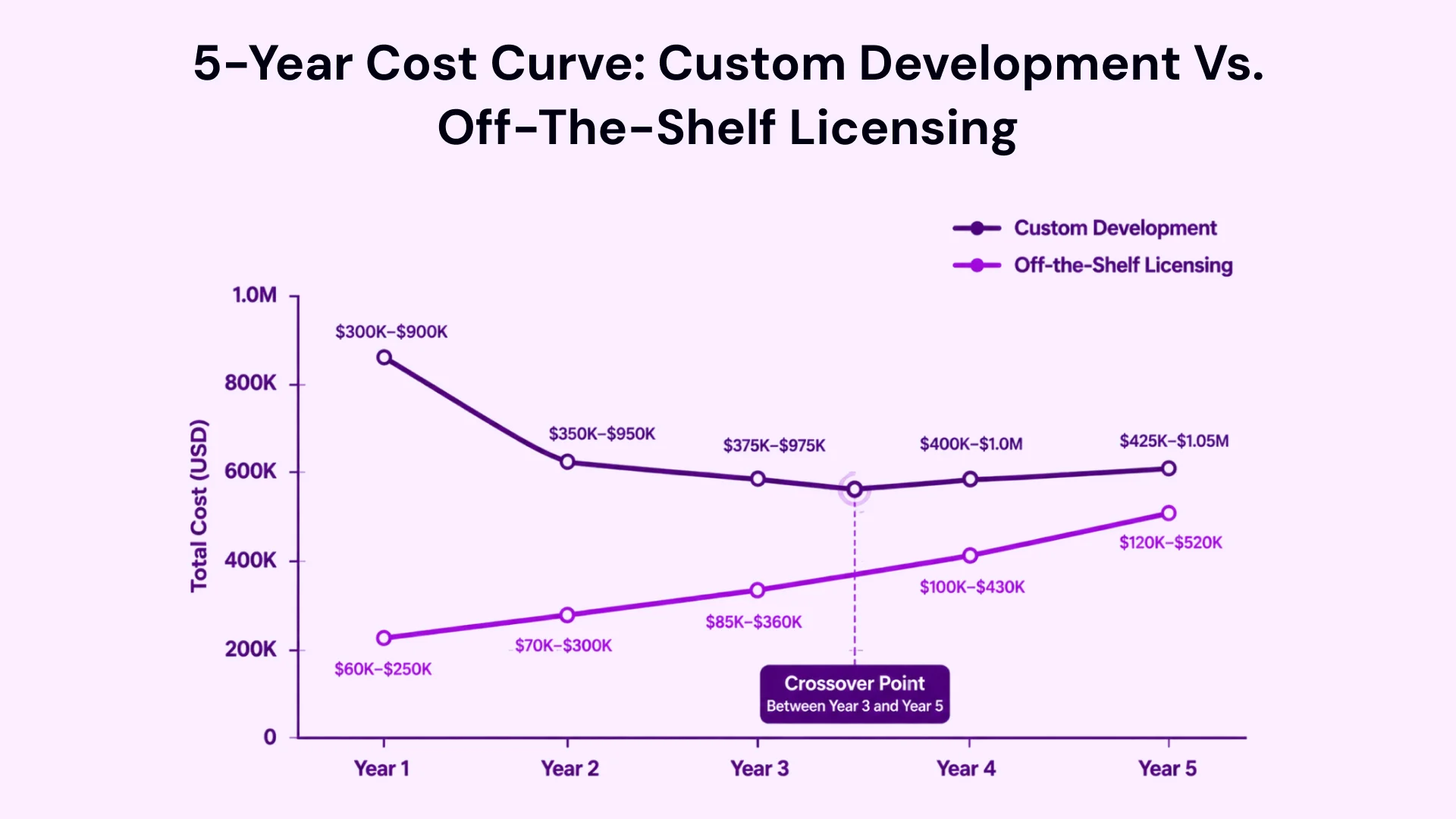Estimated 5-Year TCO: Custom Development vs. Off-the-Shelf Licensing (300-500 User Enterprise)