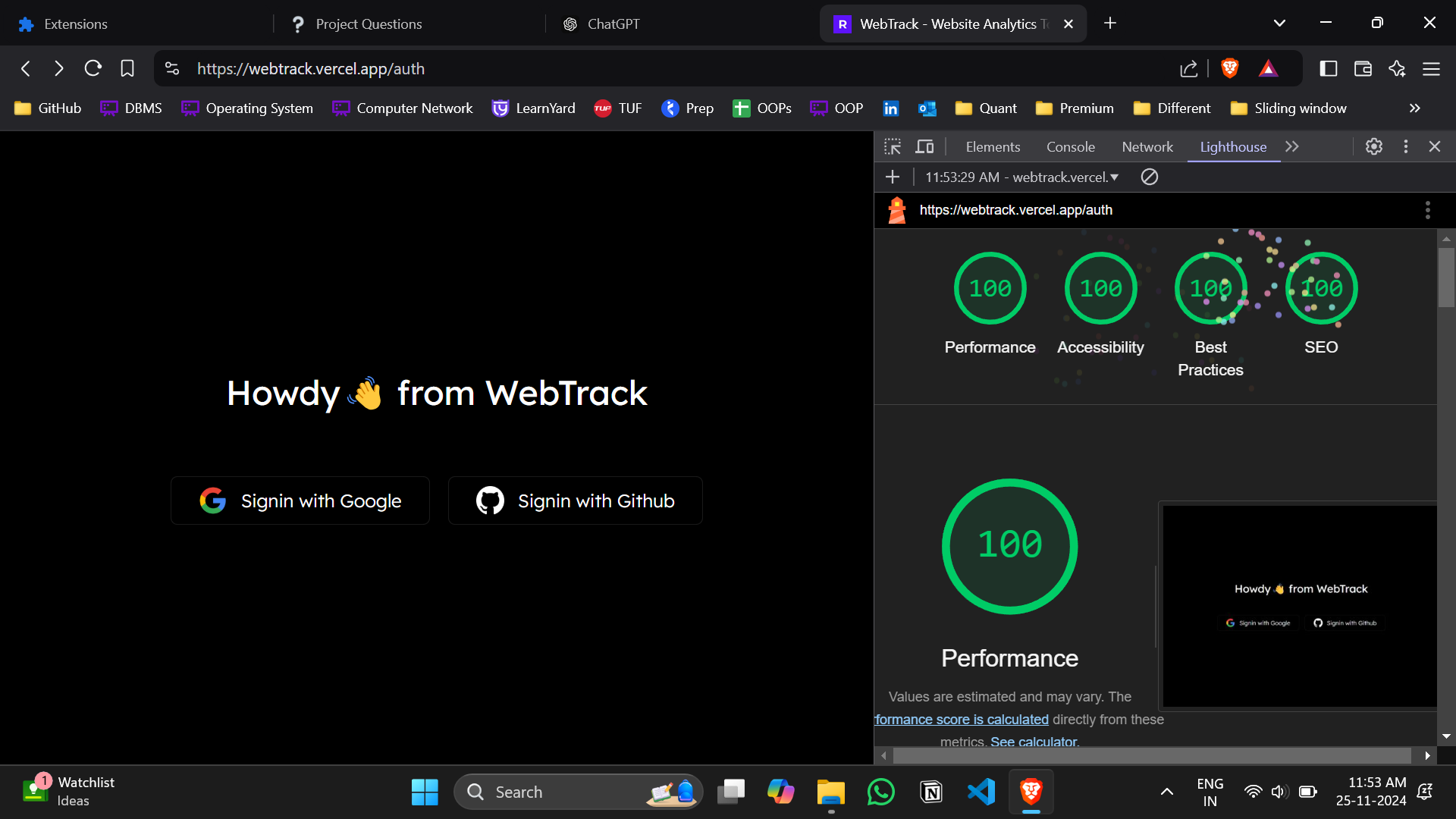 lighthouse report snapshot