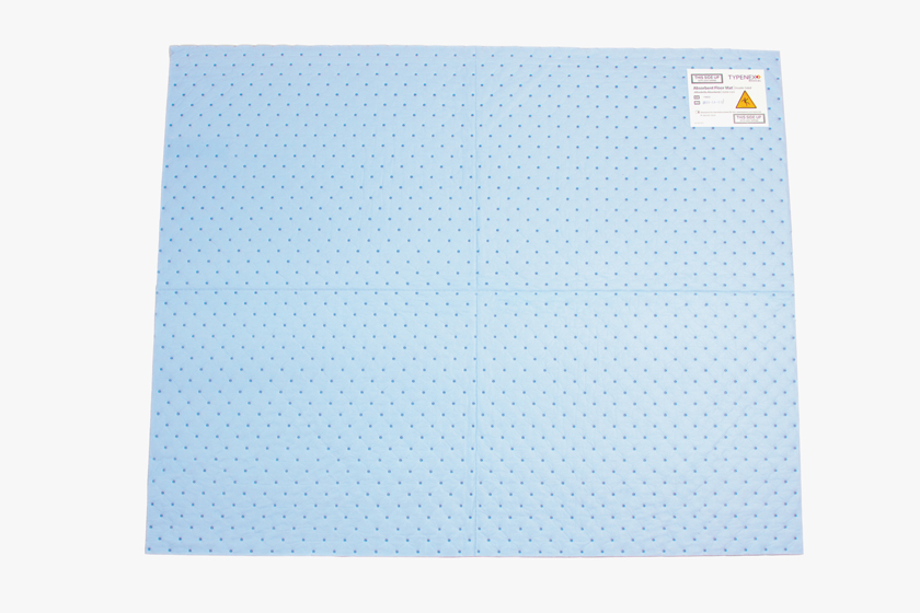 Blue rectangular double-sided absorbent floor mat by Typenex Medical.