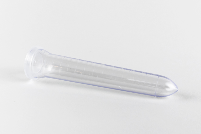 Typenex Medical Universal Tube. Clear 12 mL centrifuge tube with millimeter markings and clear cap.