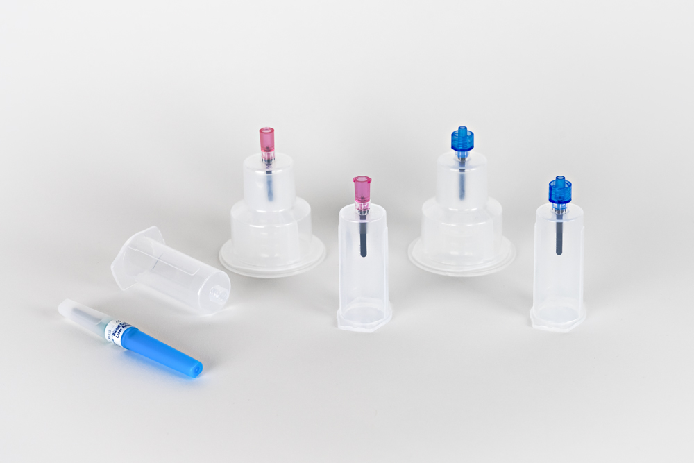 Blue blood collection luer adapter, clear blood collection tube holder, clear blood culture device with pink luer lock, clear blood transfer device with pink luer lock, clear blood culture device with blue luer lock, clear blood collection device.