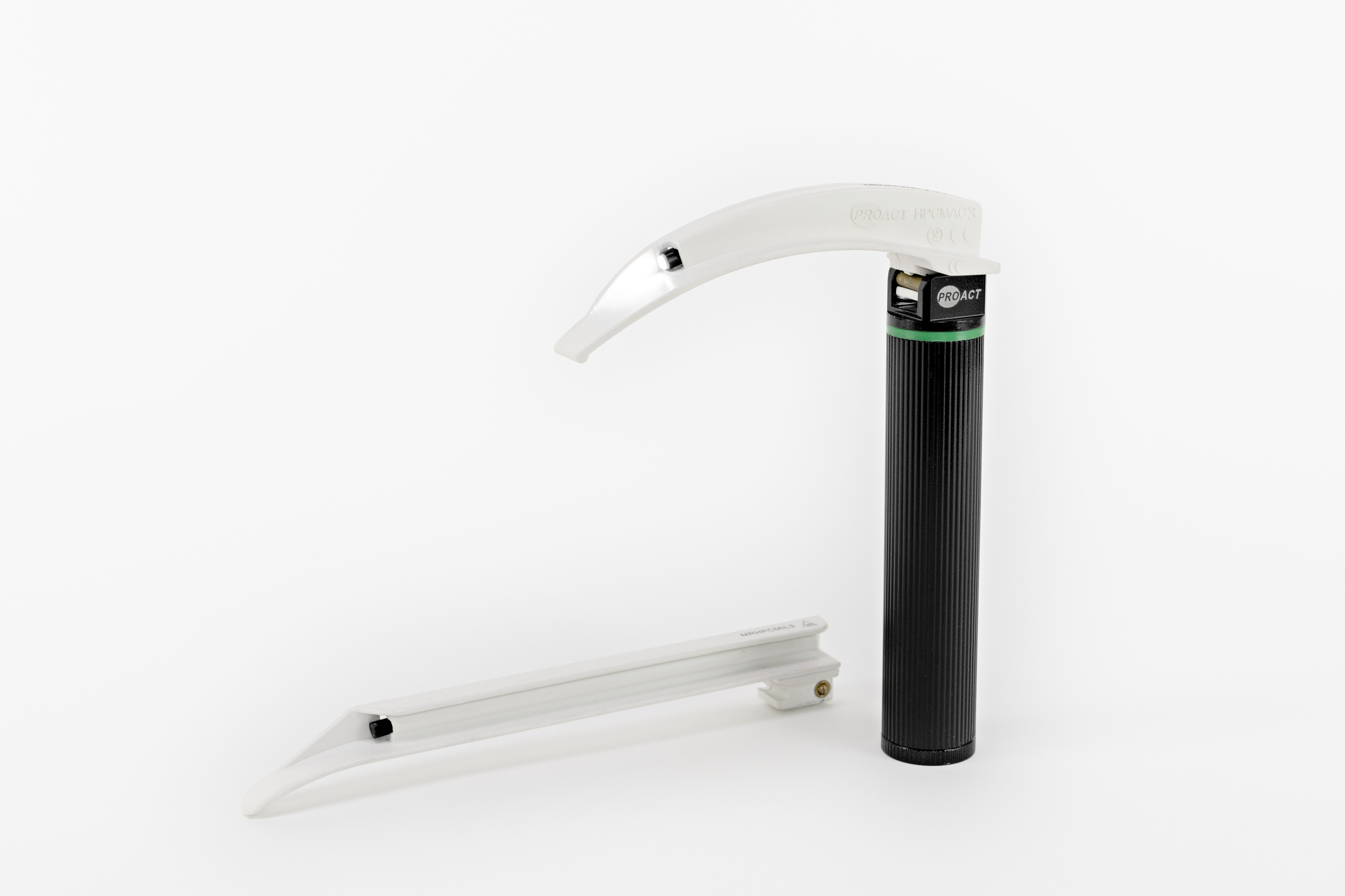 Laryngoscope disposable blades and handles designed for use in an MRI environment.