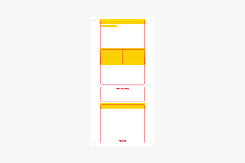 Pharmacy label for outpatient use with patient notes and receipt sections.