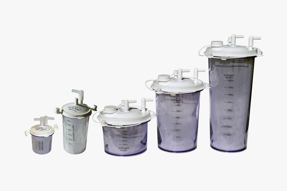 Range of disposable canisters for fat harvesting, collection, transfer, and reinjection in liposuction
