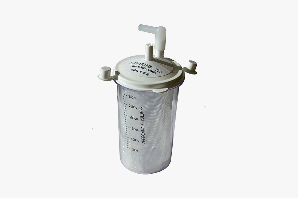 Tissue-Trans Filtron Harvest Canister System, designed for fat harvesting, in 250cc size.