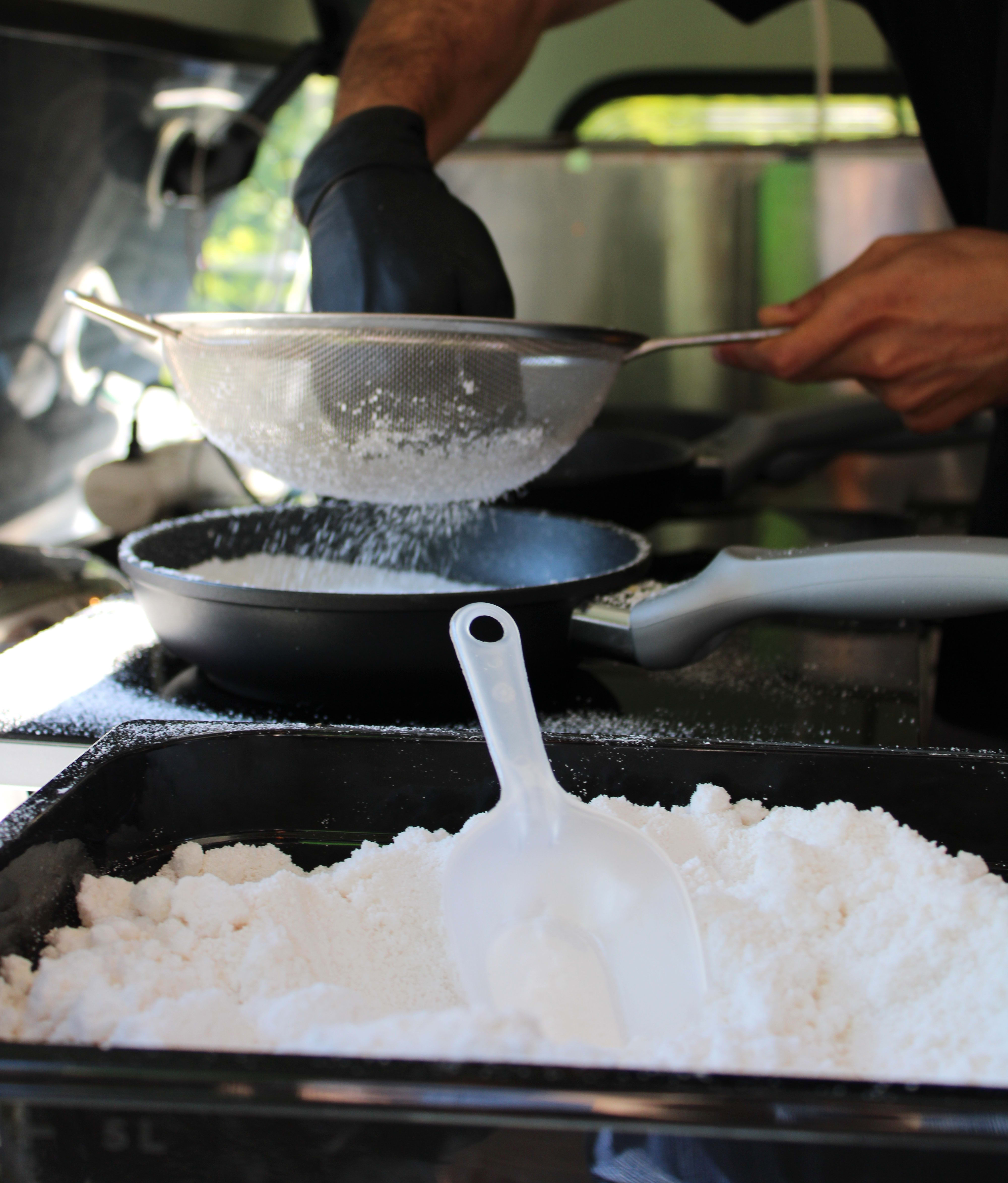 Sifting tapioca flour