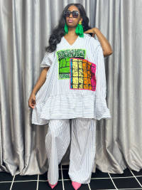 Two piece cotton stripe trouser set  – angle 1 | Trouser Set Sisiosa