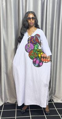 Stripe/Ankara Patched bubu  – angle 1 | Maxi Dresses Sisiosa