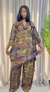 Adire crepe two piece set – angle 2 | Trouser Set Sisiosa