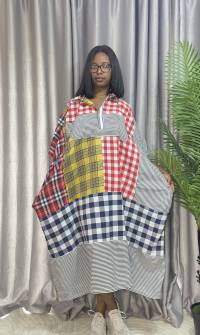 Cotton Stripe & Checkered Patch Dress – Free Size – angle 1 | Midi Dresses Sisiosa