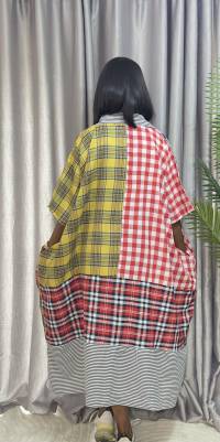 Cotton Stripe & Checkered Patch Dress – Free Size – angle 2 | Midi Dresses Sisiosa