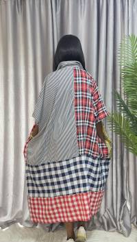 Cotton Stripe & Checkered Patch Dress – Free Size – angle 2 | Midi Dresses Sisiosa