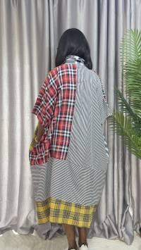 Cotton Stripe & Checkered Patch Dress – Free Size – angle 2 | Midi Dresses Sisiosa
